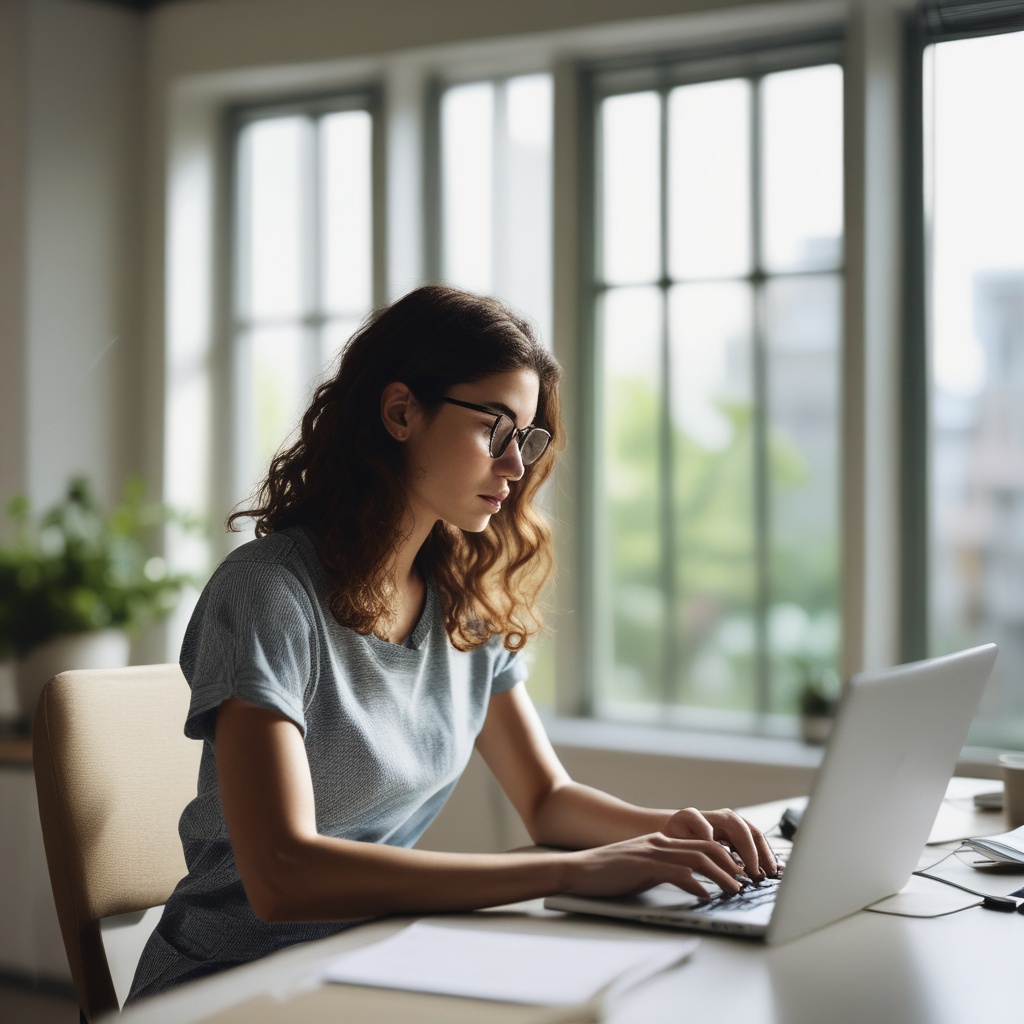 Article preview with a person working on a laptop in a well-lit room